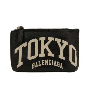 BALENCIAGA Logo Leather Coin Purse Wallet Black/3BJ0438